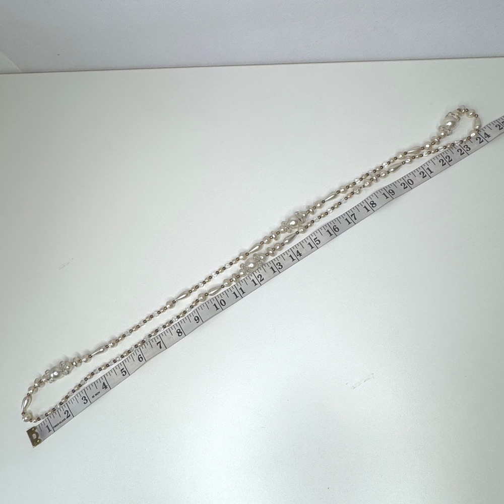 Vintage Faux Pearl Long Necklace Gold Colored Beads - Picture 6 of 6